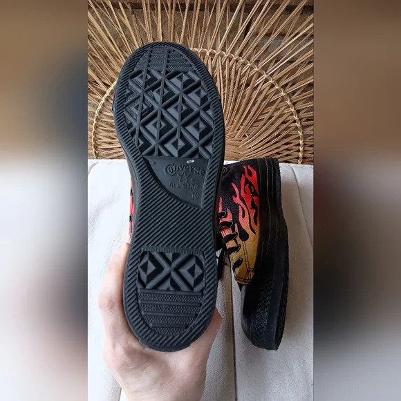 Converse Black High-Top Sneakers with Red and Yellow Flames_10 - Picture 5 of 14